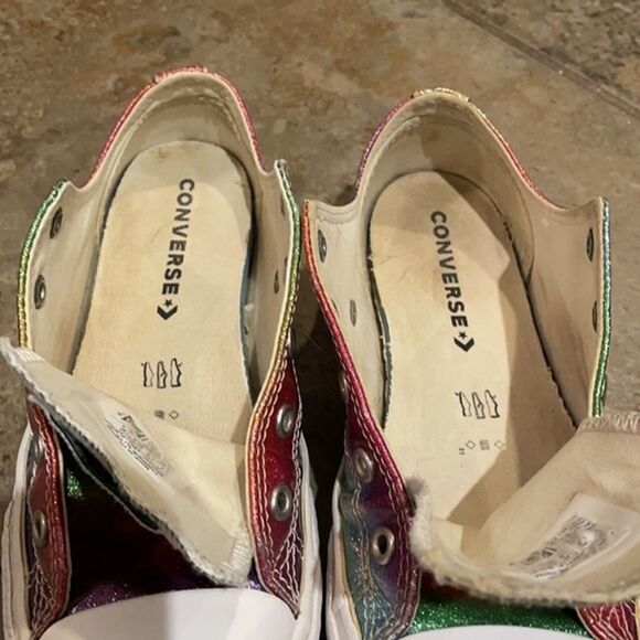 Converse All Star Pink Glitter Drip Low Top Sneakers Girls Junior 2 Rainbow - Picture 10 of 12